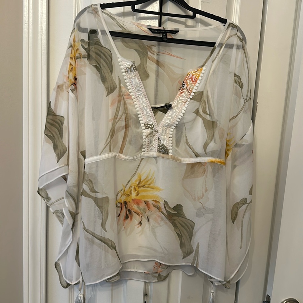 WHBM white sheer blouse with cami